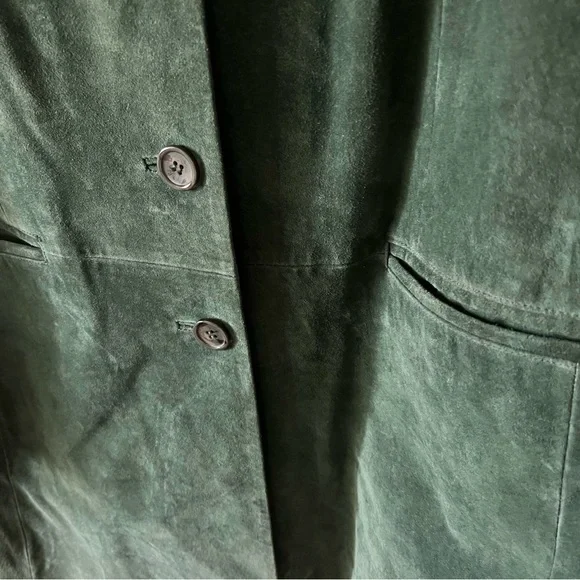 Dennis Basso Green 100% Leather Suede Jacket Sz L. - Picture 13 of 14